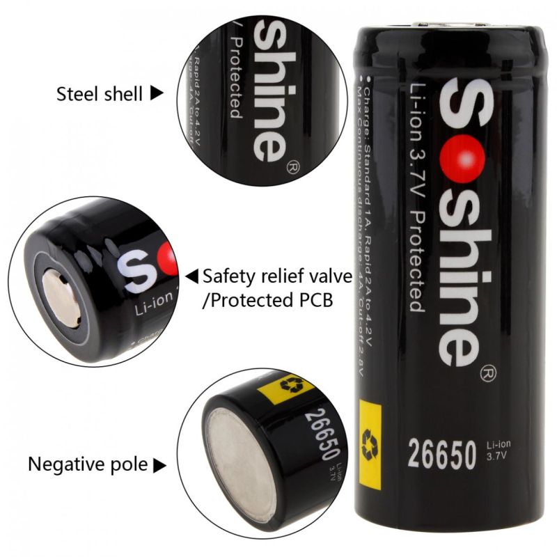 Batería recargable Soshine 26650 5500mAh 3.7V alto rendimiento ideal para linternas y uso en herramientas electrónicas