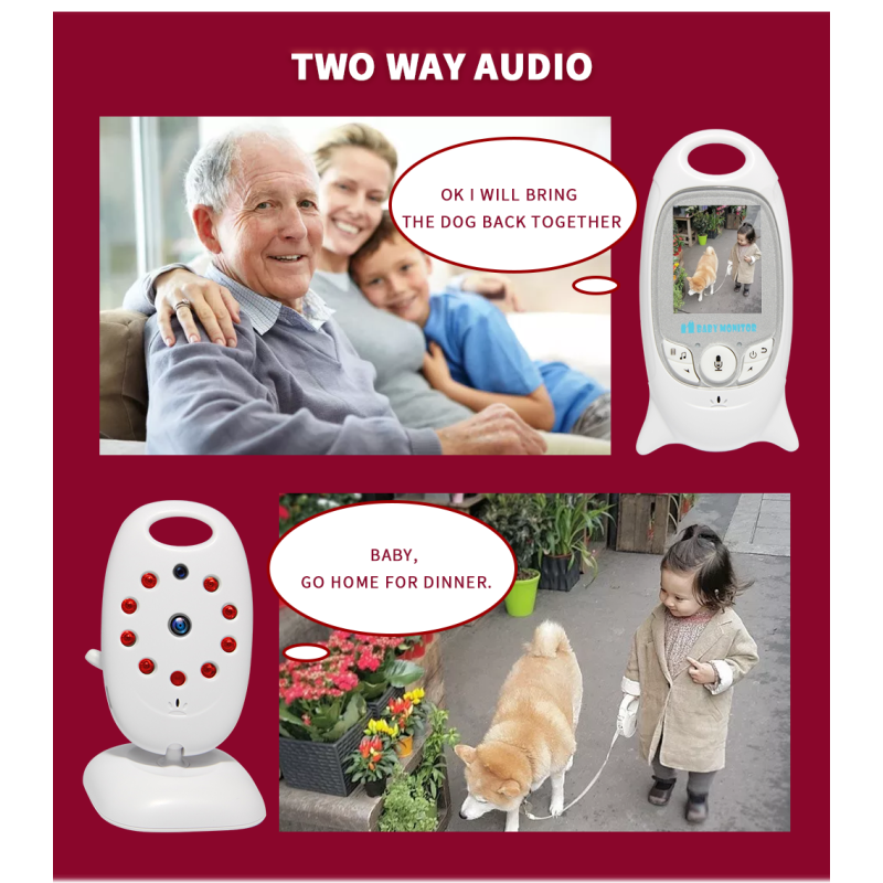 Monitor de Bebé VB601 2.4G con Visión Nocturna Comunicación Bidireccional y Monitoreo de Temperatura