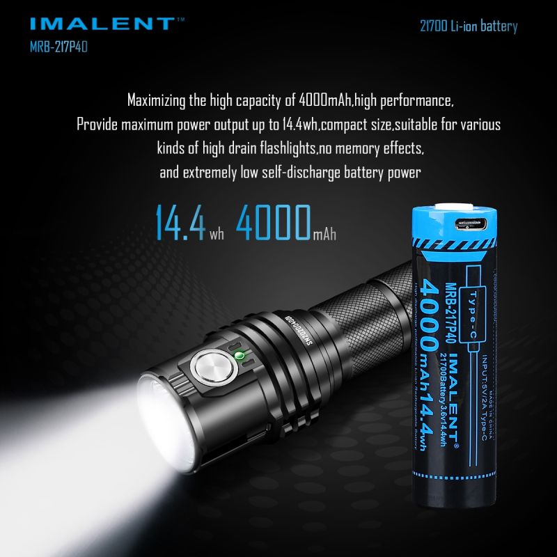 Batería IMALENT MRB-217P40 4000mAh con carga Tipo-C para linternas y gadgets electrónicos diseño avanzado
