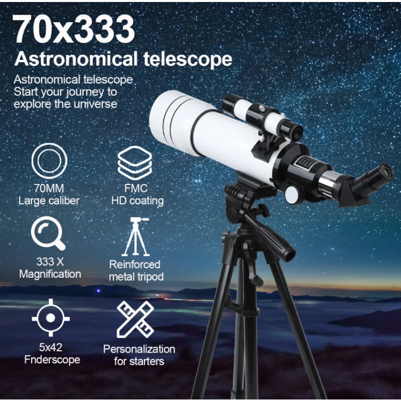 Bossdun telescopio 333X profesional para niños exploración lunar galaxias y ciencia en familia lente 70MM