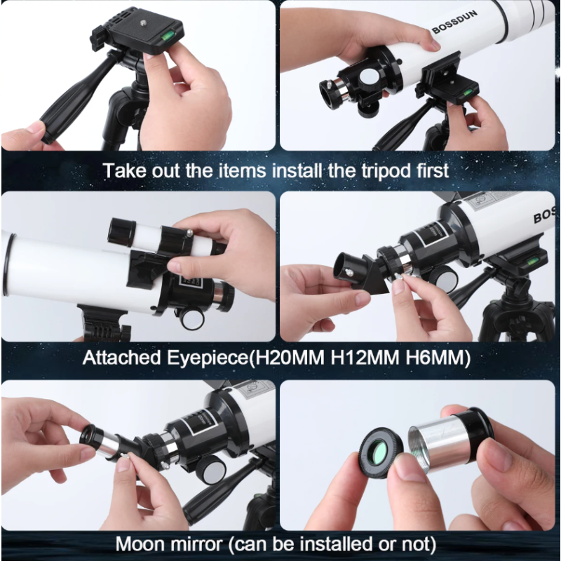 Bossdun telescopio 333X profesional para niños exploración lunar galaxias y ciencia en familia lente 70MM