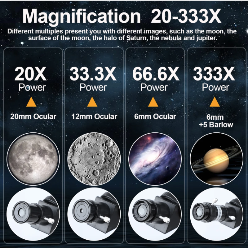 Bossdun telescopio 333X profesional para niños exploración lunar galaxias y ciencia en familia lente 70MM