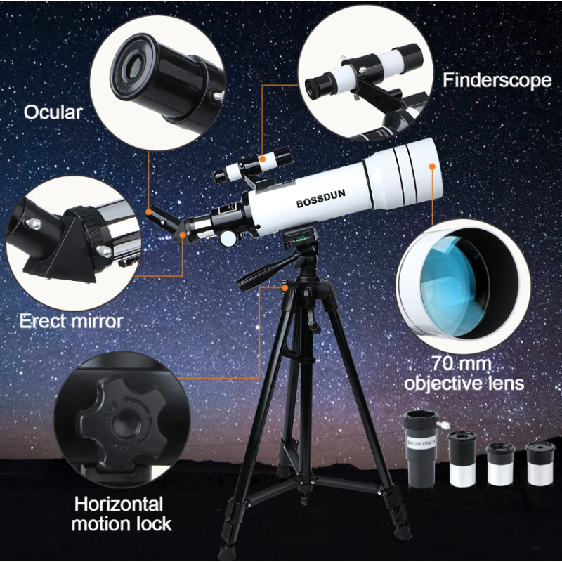 Bossdun telescopio 333X profesional para niños exploración lunar galaxias y ciencia en familia lente 70MM