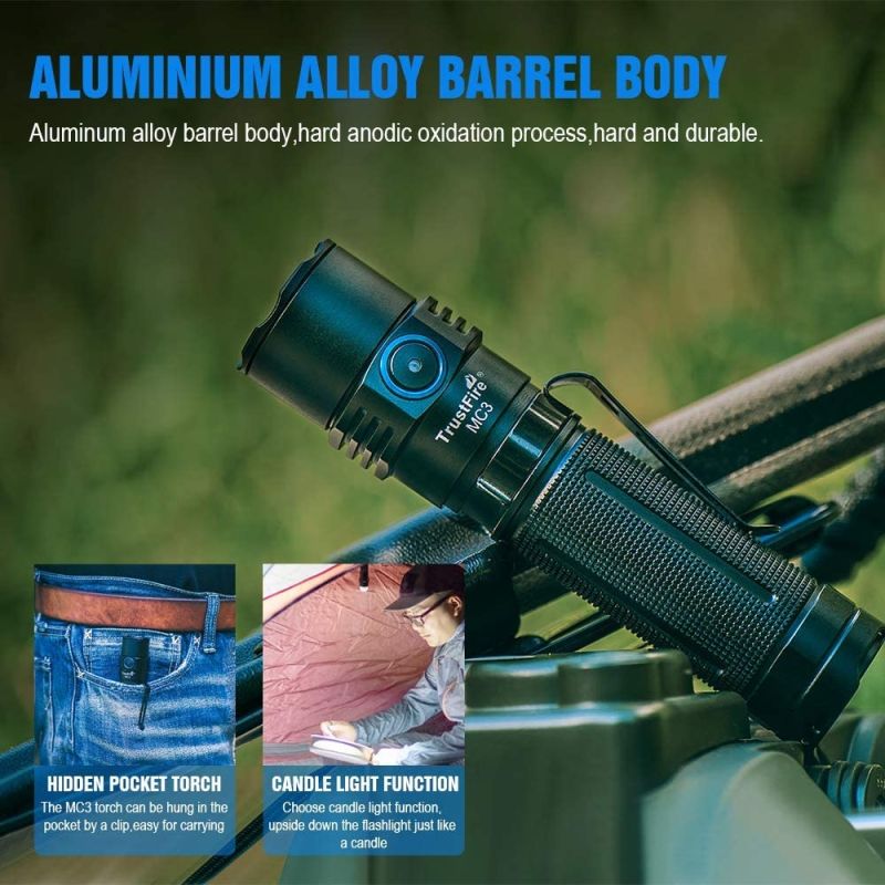 Linterna LED TrustFire MC3 XHP50 2500 lúmenes compacta y potente con carga magnética USB impermeable IP68