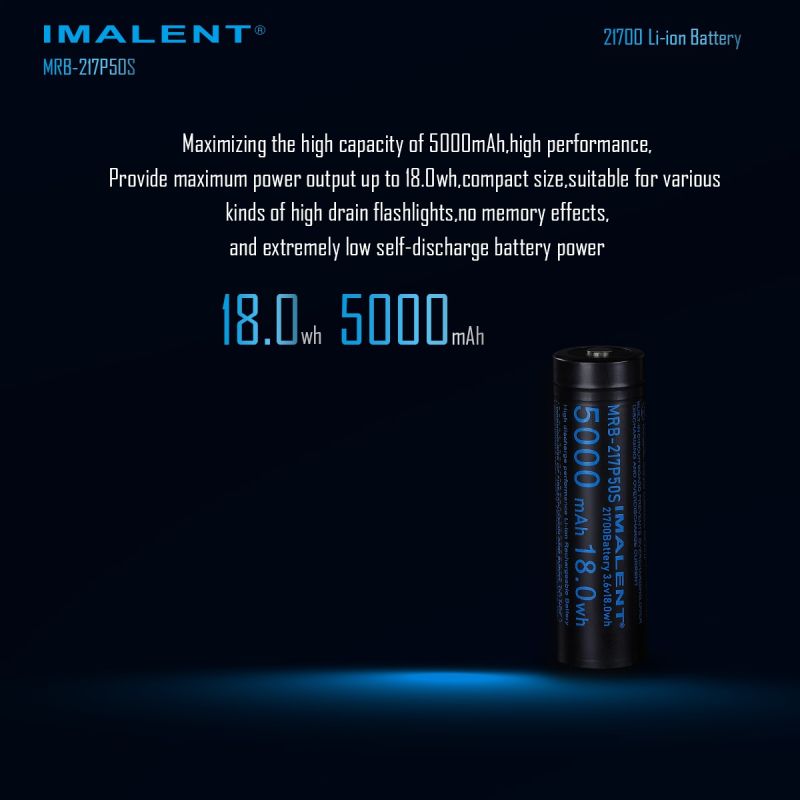 Batería Recargable IMALENT MRB-217P50S 21700 Li-ion 5000mAh 3.6V. Energía Fiable para Linternas LED.
