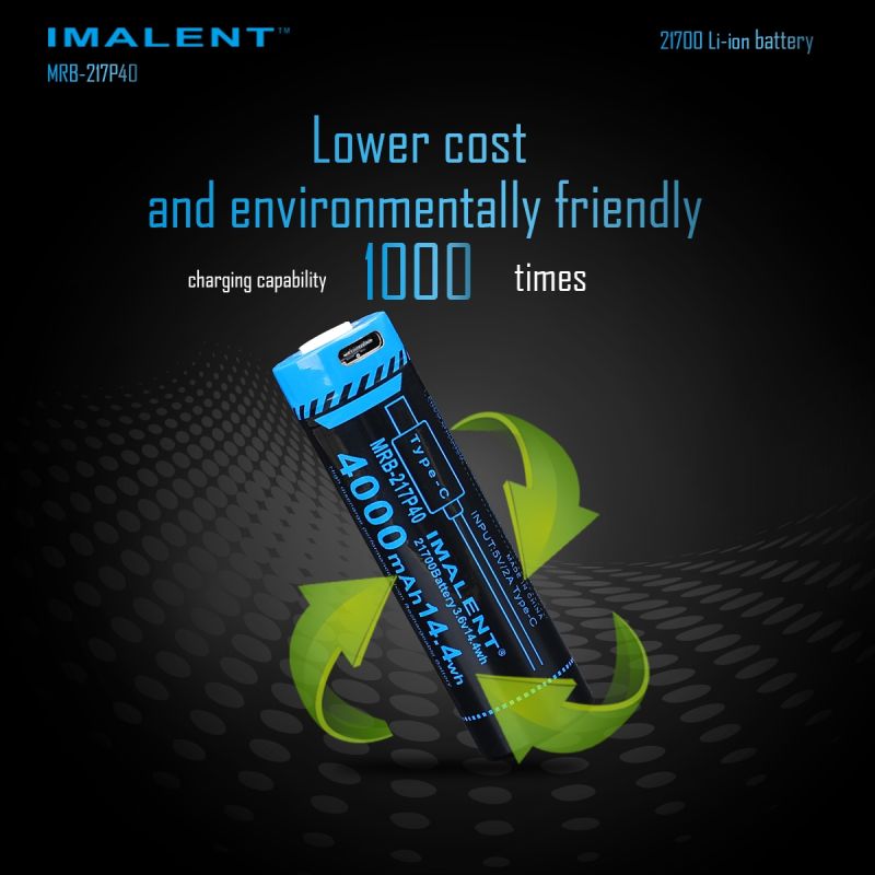 Batería IMALENT MRB-217P40 4000mAh con carga Tipo-C para linternas y gadgets electrónicos diseño avanzado