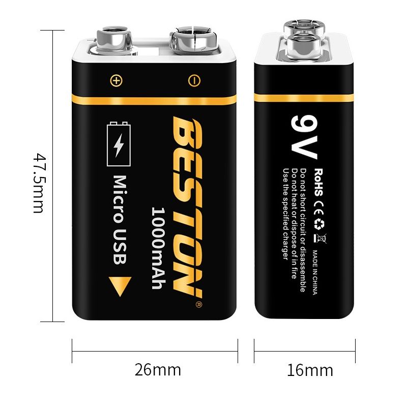 Batería Beston 9V recargable 1000mAh micro USB de iones de litio para RC opción de energía sostenible alta capacidad