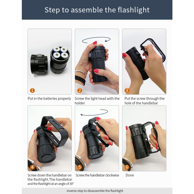 Linterna de Buceo UV QH14/QH27 20000 lúmenes multifunción ideal para arrecifes de coral y exploración submarina