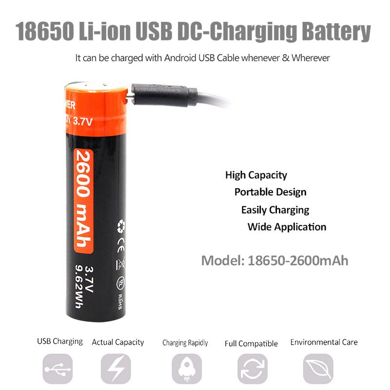 Batería recargable 18650 2600mAh 3.7V para dispositivos electrónicos larga duración y alta densidad de energía