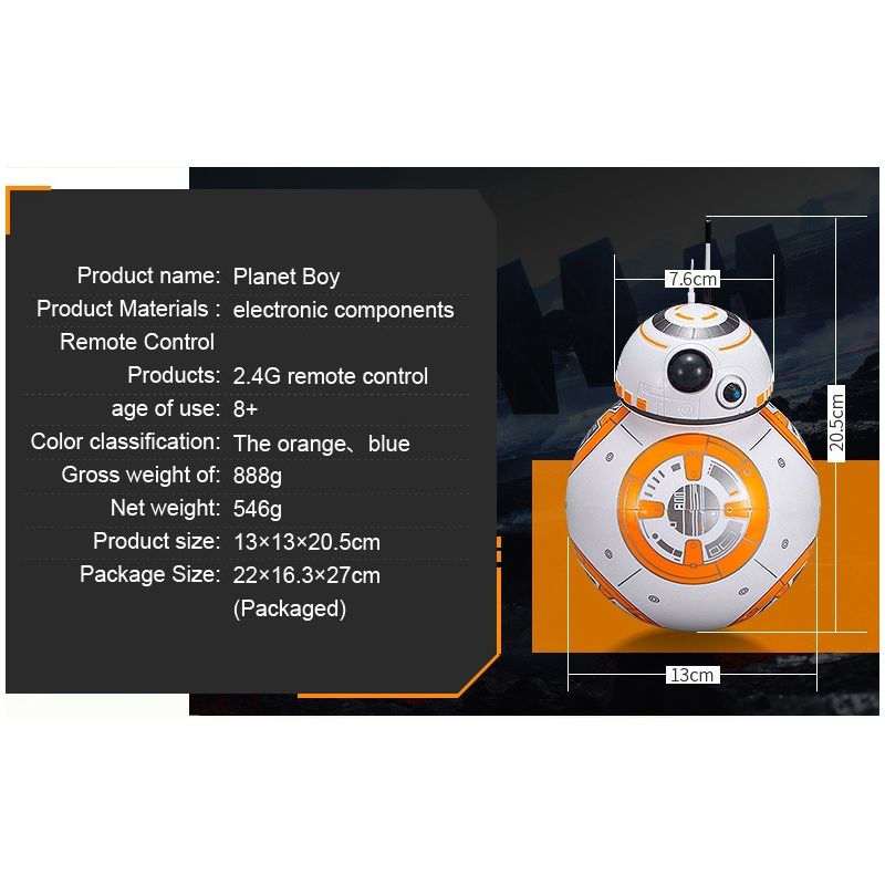 Nuevo RC robot BB-8 Star Wars de 205 cm con rotación 360° y suspensión magnética para diversión de niños