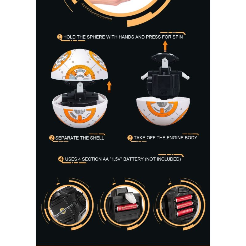 Nuevo RC robot BB-8 Star Wars de 205 cm con rotación 360° y suspensión magnética para diversión de niños