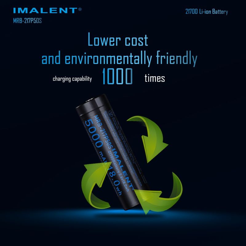 Batería Recargable IMALENT MRB-217P50S 21700 Li-ion 5000mAh 3.6V. Energía Fiable para Linternas LED.