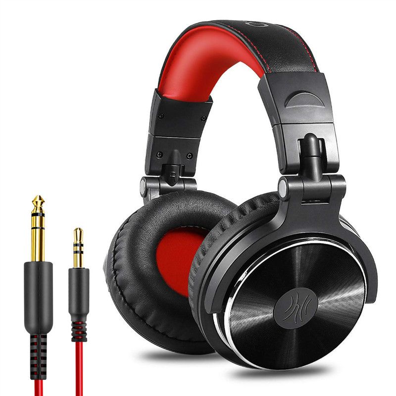 Oneodio Pro-10 Wired Professional Studio Pro DJ Auriculares con micrófono sobre la oreja HiFi Monitor Música Auriculares Auriculares para teléfono PC-Rojo & Negro