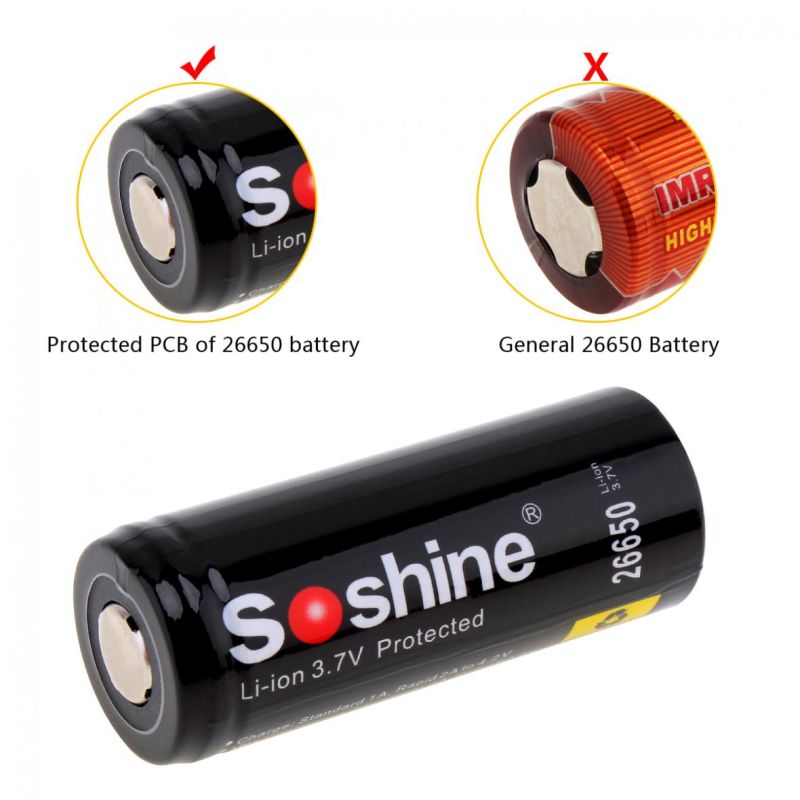 Batería recargable Soshine 26650 5500mAh 3.7V alto rendimiento ideal para linternas y uso en herramientas electrónicas