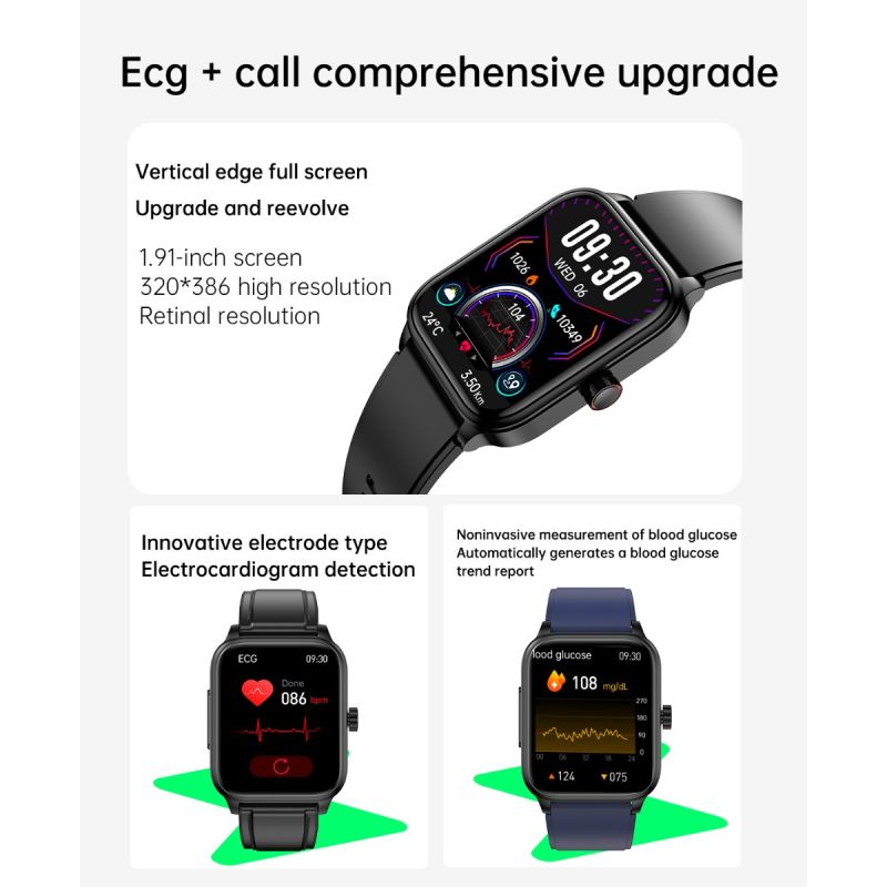 Smartwatch ET540 Monitoreo de Salud, Reloj Inteligente con Oxímetro, Glucosa, ECG, Presión Arterial, Fitness Tracke