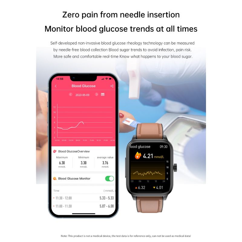 Smartwatch ET540 Monitoreo de Salud, Reloj Inteligente con Oxímetro, Glucosa, ECG, Presión Arterial, Fitness Tracke
