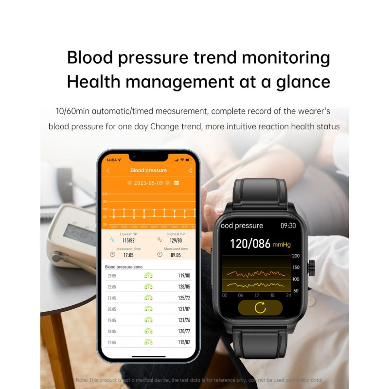 Smartwatch ET540 Monitoreo de Salud, Reloj Inteligente con Oxímetro, Glucosa, ECG, Presión Arterial, Fitness Tracke