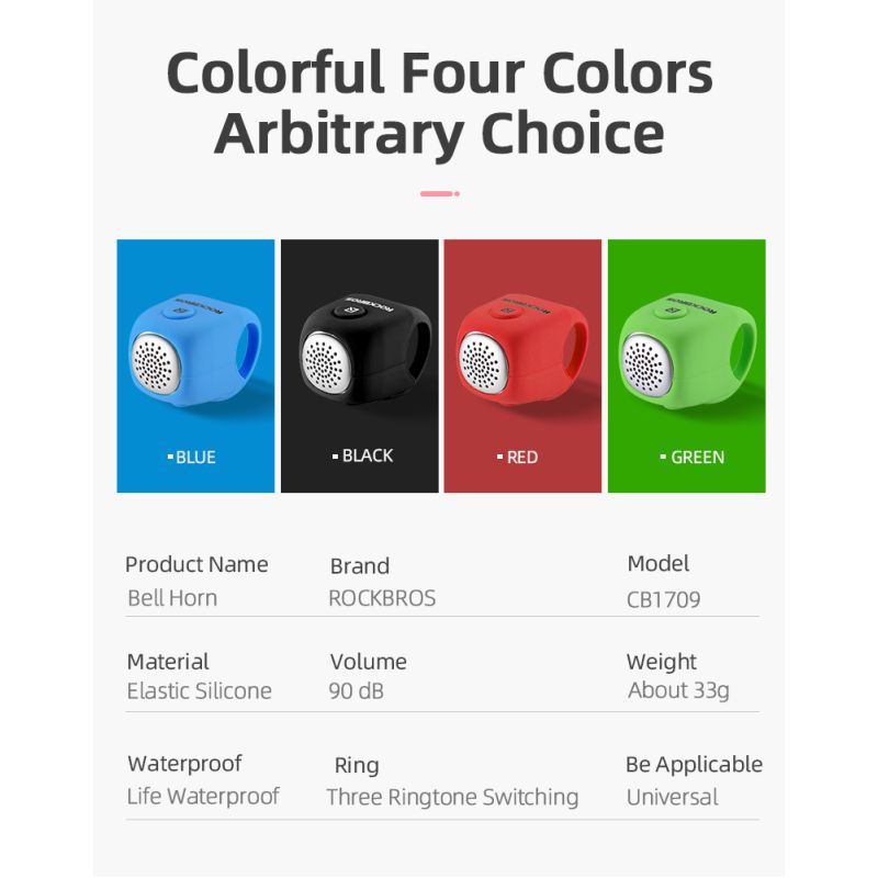 Timbre de Ciclismo ROCKBROS 110 dB Sonido Potente Impermeable y Gel de Sílice Seguridad Urbana y de Montaña