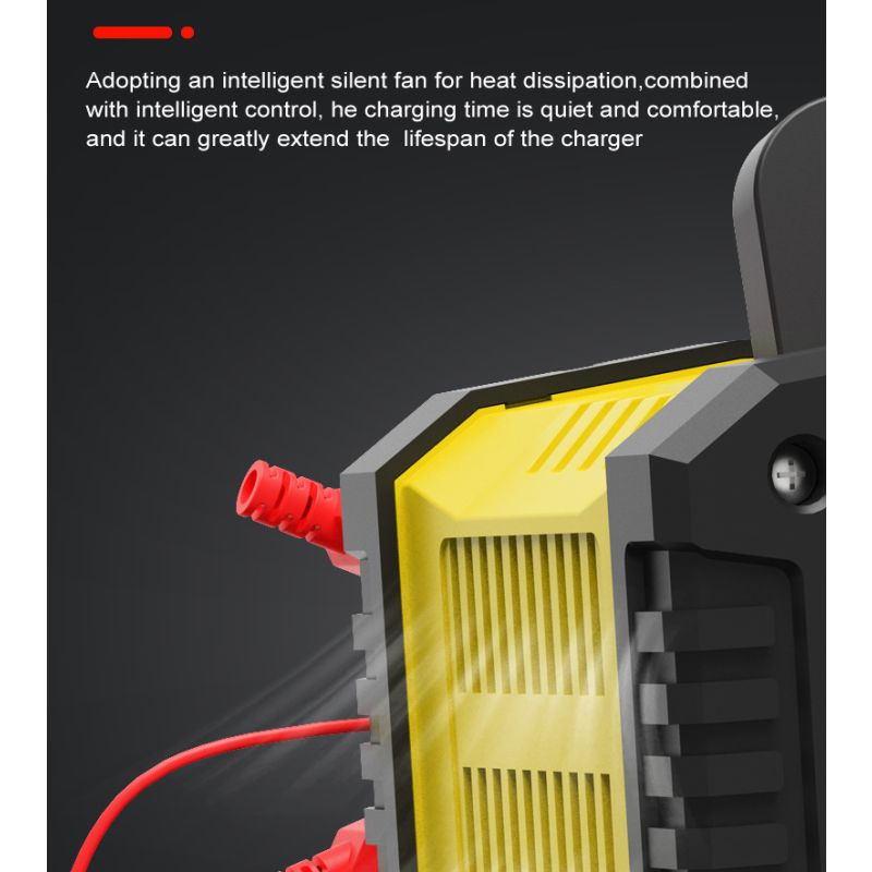 Cargador FOXSUR portátil para baterías 12V 24V con carga automática de 7 etapas para AGM y LiFePO4 fácil de usar