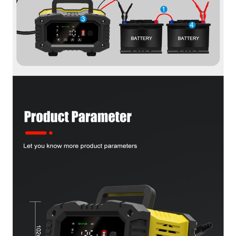 Cargador FOXSUR portátil para baterías 12V 24V con carga automática de 7 etapas para AGM y LiFePO4 fácil de usar