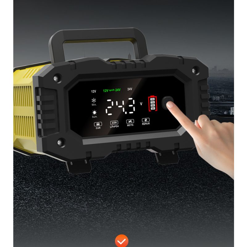 Cargador FOXSUR portátil para baterías 12V 24V con carga automática de 7 etapas para AGM y LiFePO4 fácil de usar