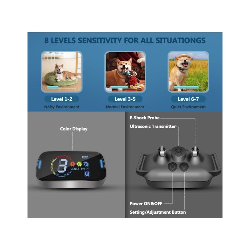 Collar de Entrenamiento Ultrasónico y Eléctrico para Perros Control Inteligente Ligero y Cómodo para Dejar de Ladrar