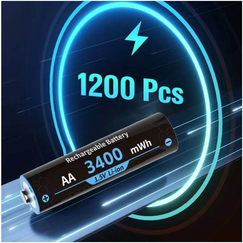 Pilas AA Recargables Litio 1.5V 3000mWh con Cargador, Larga Duración para Dispositivos de Alto Consumo
