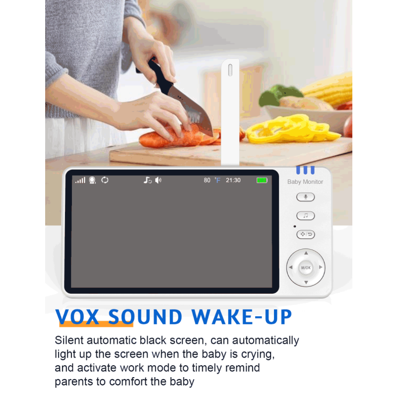 Monitor de Vídeo para Bebé ABM501 Pantalla LCD 5.0 Pulgadas Audio Bidireccional 2.4G Inalámbrico Visión Nocturna