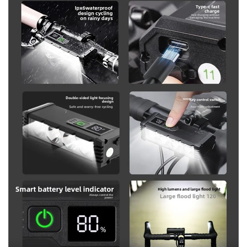 ACRUNU Luz Bicicleta 4000 Lúmenes USB Recargable, Faro LED Ciclismo, Alta Visibilidad y Seguridad, Tipo-C.