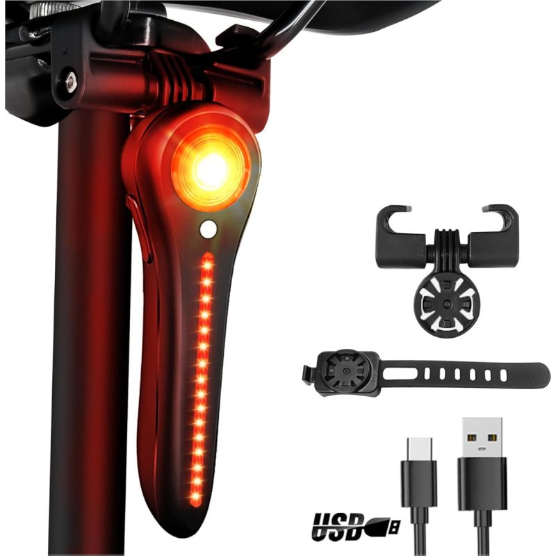Luz Trasera Bicicleta Inteligente USB-C Recargable. Súper Brillante para Ciclismo de Montaña y Carretera.