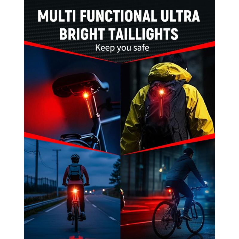 Luz Trasera Bicicleta Inteligente USB-C Recargable. Súper Brillante para Ciclismo de Montaña y Carretera.