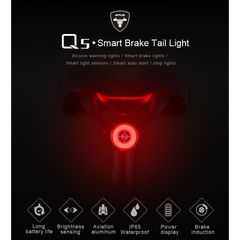 Luz Trasera Inteligente ANTUSI Q5 con Encendido Automático Múltiples Modos IPX6 Impermeable para Ciclismo Urbano