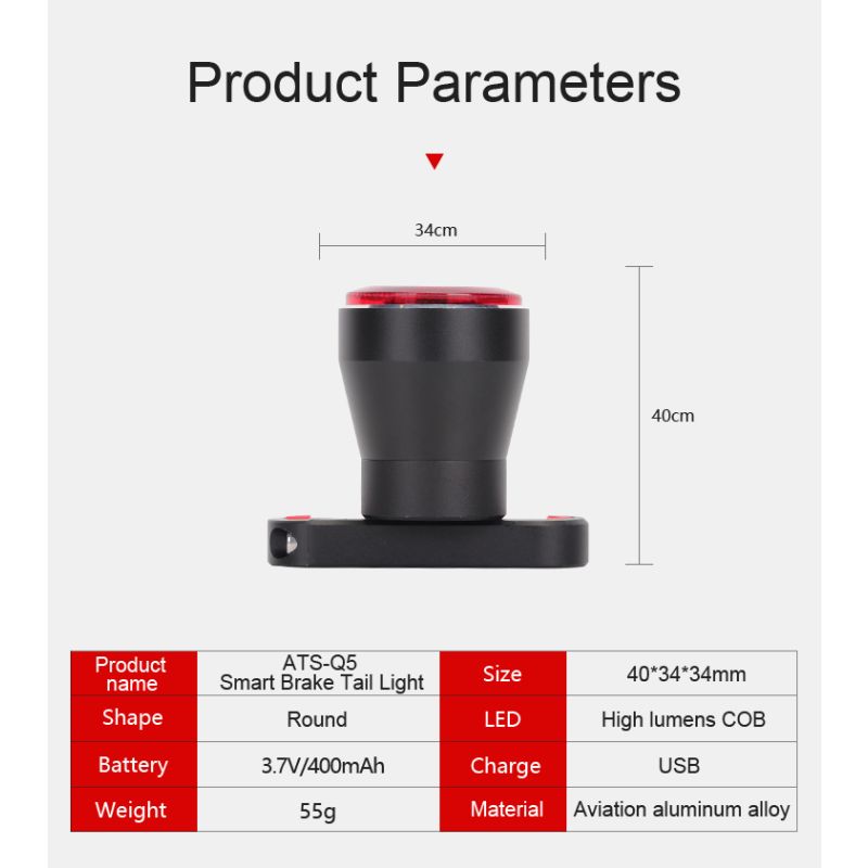 Luz Trasera Inteligente ANTUSI Q5 con Encendido Automático Múltiples Modos IPX6 Impermeable para Ciclismo Urbano