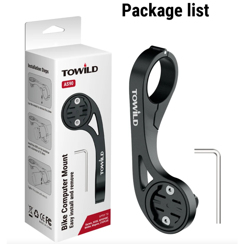 TOWILD AS90 Extensor Manillar Bici - Soporte Faro, GPS Garmin/Scosche. Robusto, Ligero y Fácil Instalación