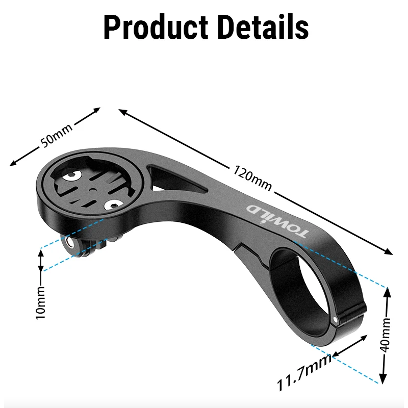 TOWILD AS90 Extensor Manillar Bici - Soporte Faro, GPS Garmin/Scosche. Robusto, Ligero y Fácil Instalación