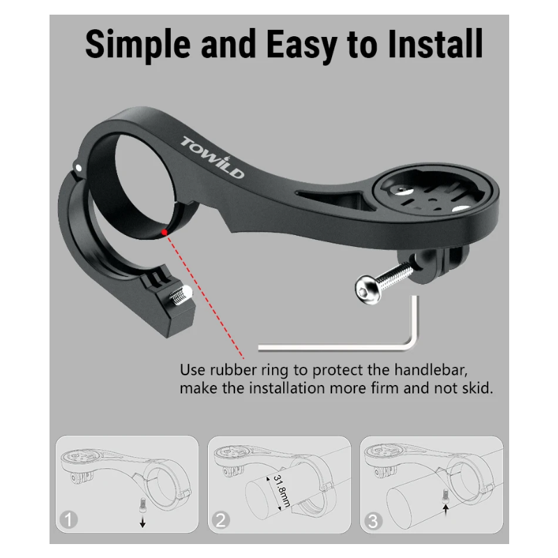 TOWILD AS90 Extensor Manillar Bici - Soporte Faro, GPS Garmin/Scosche. Robusto, Ligero y Fácil Instalación