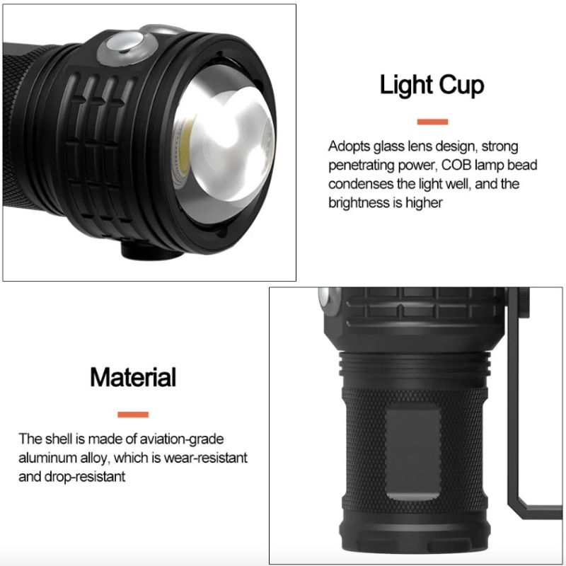 Linterna LED B12 para fotografía subacuática con impermeabilidad IPX8 y aluminio aeronáutico luz brillante