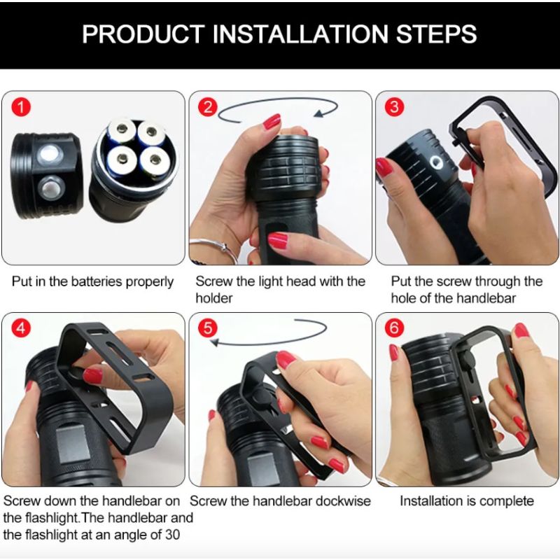 Linterna LED B12 para fotografía subacuática con impermeabilidad IPX8 y aluminio aeronáutico luz brillante