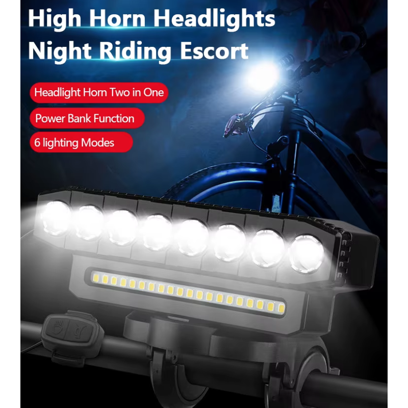 Luz delantera bicicleta recargable USB con potente bocina 120 dB diseño impermeable seguridad ciclismo