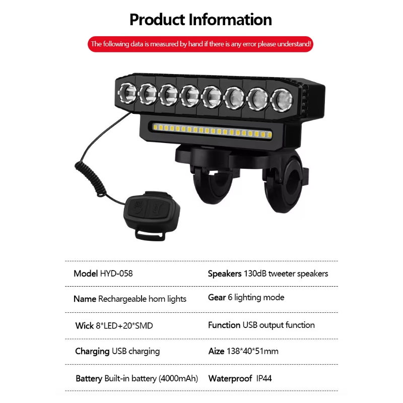 Luz delantera bicicleta recargable USB con potente bocina 120 dB diseño impermeable seguridad ciclismo