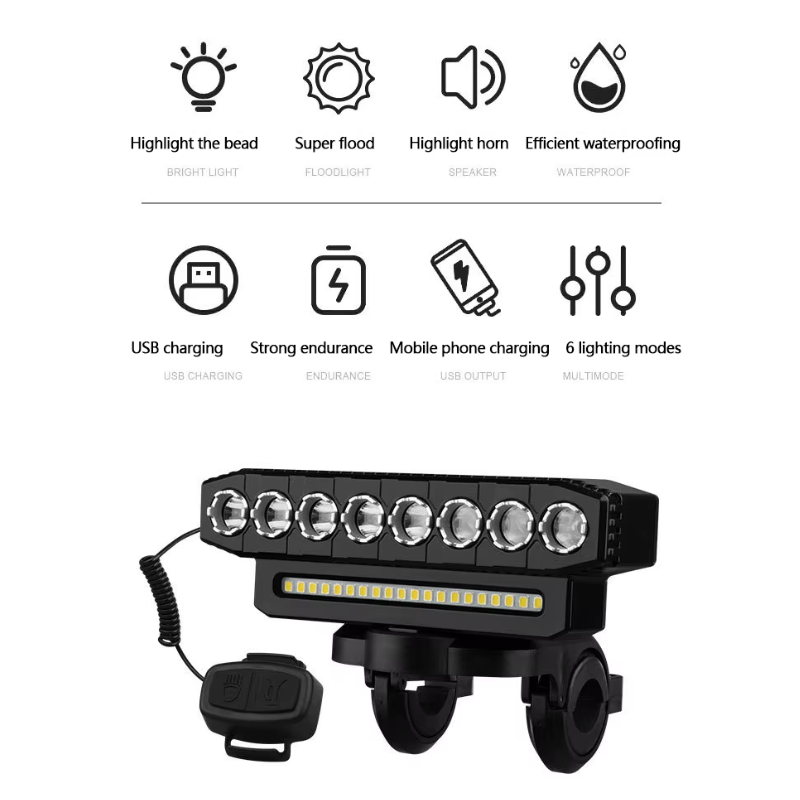 Luz delantera bicicleta recargable USB con potente bocina 120 dB diseño impermeable seguridad ciclismo