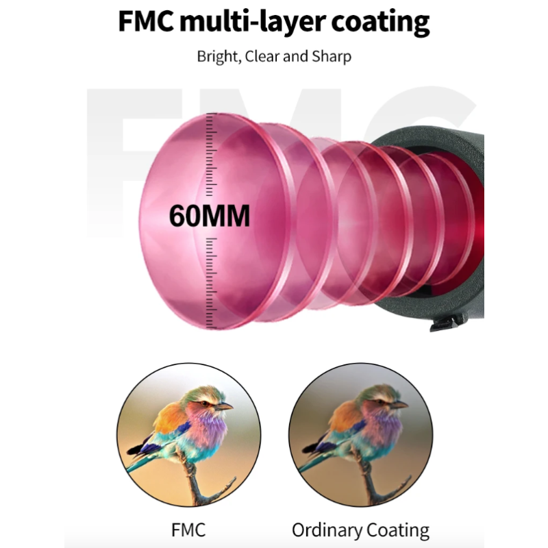 Telescopio Terrestre Monocular Potente Zoom 25-75x60 BAK4 Ocular ED, Ideal Observación Aves Camping Caza y Más