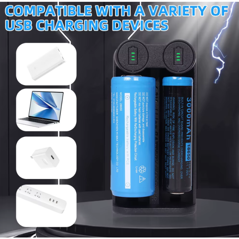 Cargador de batería 21700 y 18650 con tecnología MCU inteligente y ranuras independientes para carga segura
