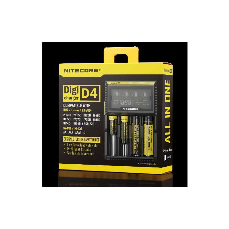 Cargador Nitecore D4 con pantalla LCD cargar baterías Li-Ion 18650 14500 26650 seguridad carga avanzada