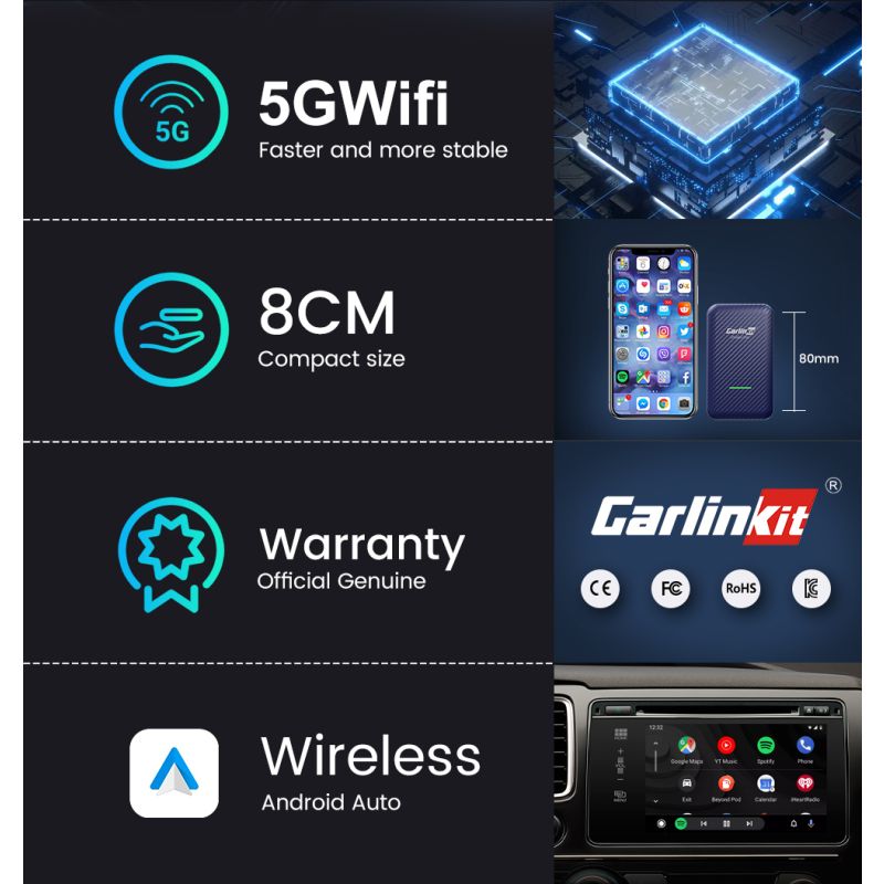 CarlinKit 4.0 CarPlay inalámbrica adaptador Android Auto Mini 3.0 conectividad manos libres plug and play Audi