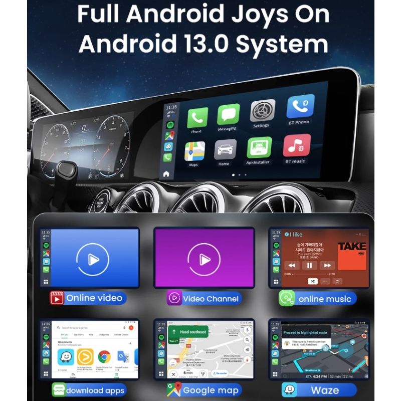 CarlinKit Dispositivo de TV inteligente CarPlay Ai Box Android 13 con Procesador 8 núcleos y YouTube Netflix