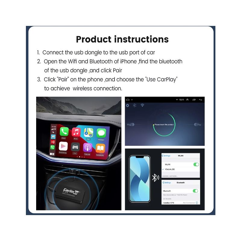 CarlinKit USB CarPlay Dongle inalámbrico para radio de coche Android integración smartphone procesador 5G