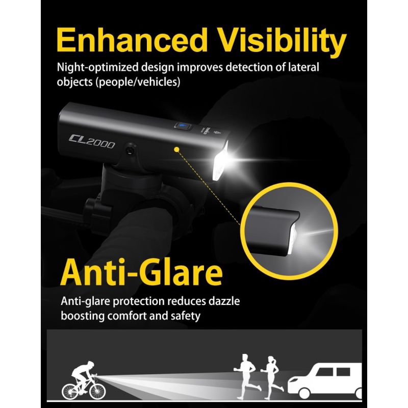 TOWILD CL2000 Luz Bicicleta 2000 Lúmenes | Faro Delantero Anti-deslumbramiento, Súper Brillante