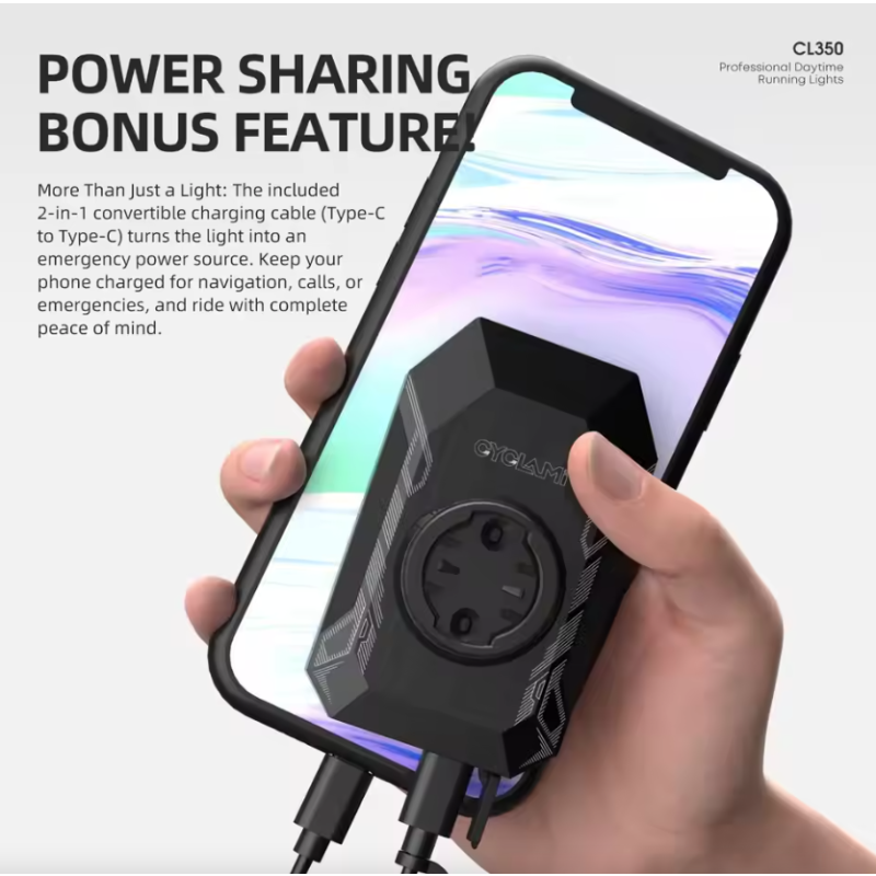 CYCLAMI CL350: Luz Bicicleta 4000mAh, recarga Tipo-C. Faro Ciclismo, Power Bank, IPX4