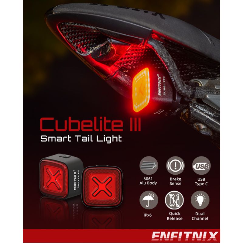 Enfitnix Cubelite III luz trasera ultrabrillante 30 lúmenes con carga USB seguridad ciclismo nocturno